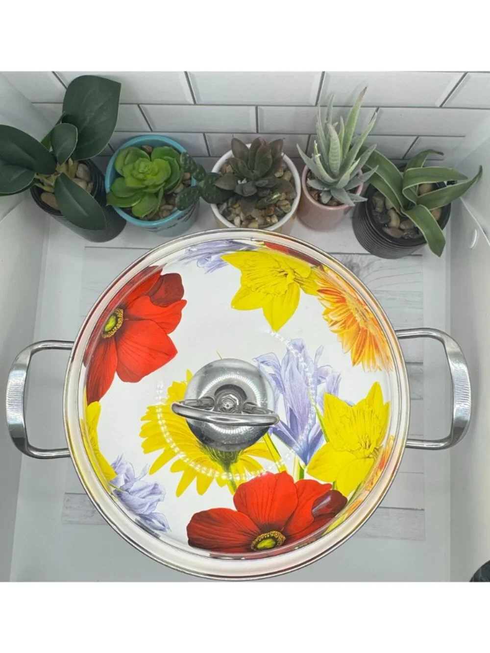 The Pioneer Woman Retired Enameled Steel 4 Qt Dutch Oven With Lid Floral Garden